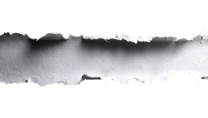Roughly torn paper strip with textured edges casting shadows on a dark background isolated on transparent background
