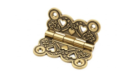 ornate gold hinge with intricate heart and floral patterns for decorative furniture repair or