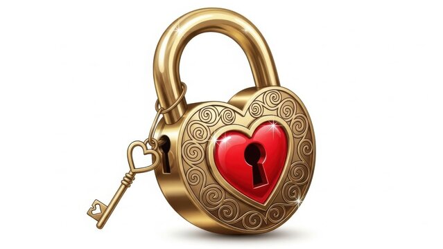 ornate gold heart-shaped padlock with a vintage key symbolizing love security and protection - Powered by Adobe