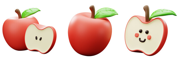 3D Stylized Apple with Cute Cartoon Face, Fruits and Nature Healthy Food theme design element