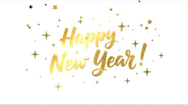 Black and white calligraphy text saying happy new year with sparkling star element isolated on white background