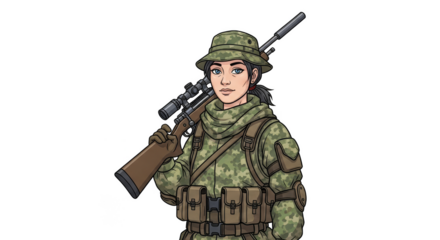 Camouflaged sniper carrying a rifle