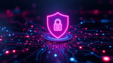 Cyber security concept digital lock and shield protection for data privacy and network security one hundred