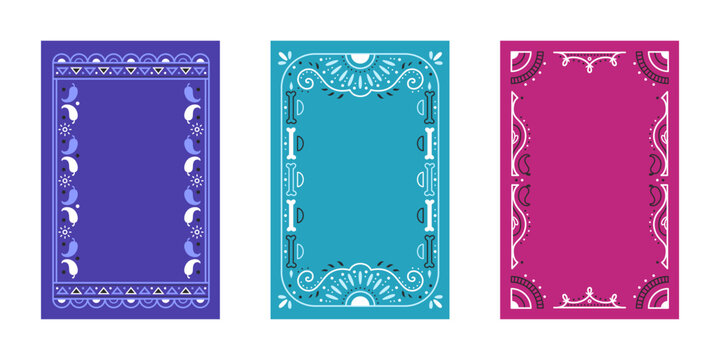 Mexican frame with ornamental border and geometric pattern - vibrant fiesta design with traditional Aztec motifs. Decorative ethnic vector floral ornaments for festive Mexico celebration cards.