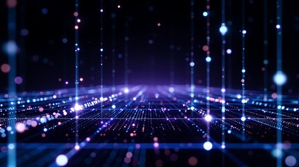 Abstract digital technology background with glowing particles and data stream network design