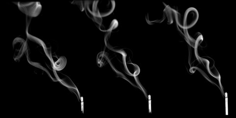 Realistic white smoke rising on a black background, with soft swirling texture and atmospheric fog effect, perfect for overlays, visual effects.
