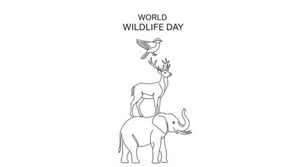 Obraz premium World wildlife day illustration with stacked animals and birds
