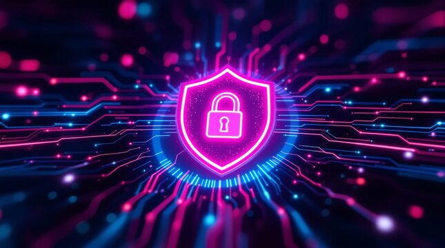 Cyber security concept digital lock and shield technology network protection system abstract background - Powered by Adobe