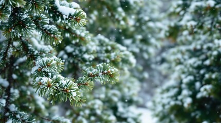 Christmas Snowy Pine Branches