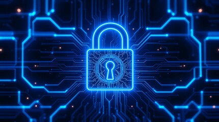 Cyber security concept padlock on digital background for data protection and network security system