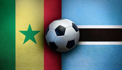 soccer ball between senegal and botswana flag on each side background