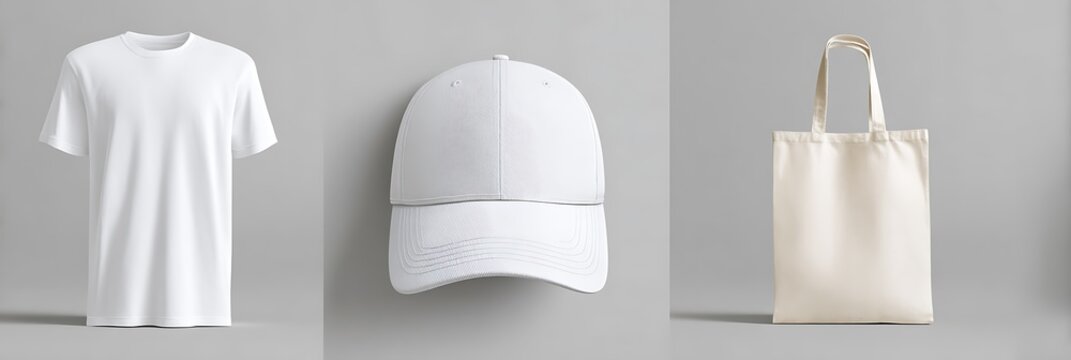 Set of blank white apparel and accessory mockups for branding