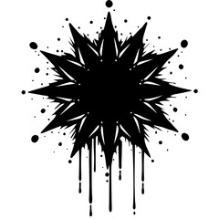 Black ink splatter starburst with dripping effect
