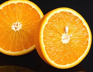 Orange halves against a dark background