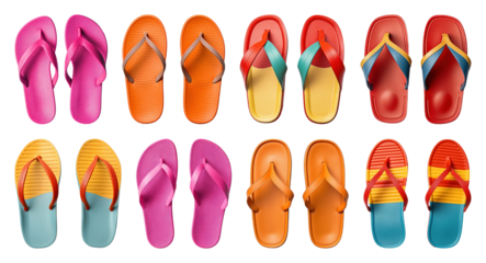 PNG Colorful flip-flops summer collection, element set on transparent background