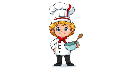 Cheerful child chef mixing ingredients