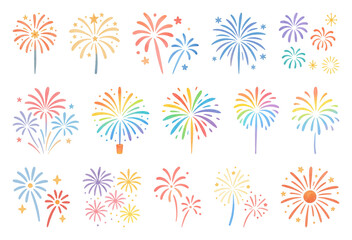PNG Colorful festive fireworks vector collection, element set on transparent background
