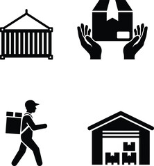 Global logistics, shipping, delivery, and warehouse icons set.