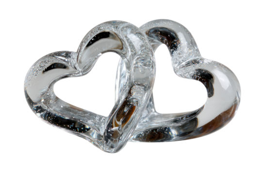 Intertwined Hearts: A pair of crystal hearts, gracefully linked, represent eternal love and connection, set against a simple backdrop of purity. 