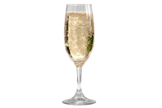 Sparkling Celebration: A flute filled with effervescent, golden champagne, showcasing bubbles rising gracefully within the crystal glass. A symbol of festivity and delight.