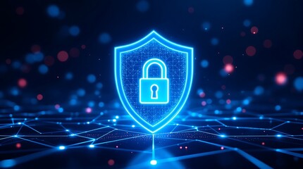 Cyber security technology concept digital data network protection system with lock and shield icon design