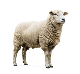 Fototapeta premium Sheep standing calmly, soft wool texture, studio lighting, transparent