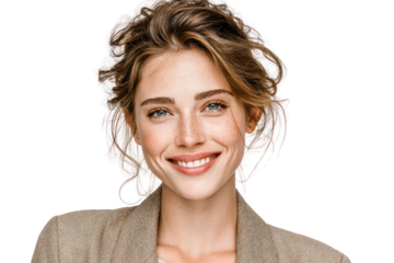 Radiant Confidence: A young woman exudes poise and charm, her warm smile and direct gaze create a sense of approachability, self-assurance, and inner contentment. 