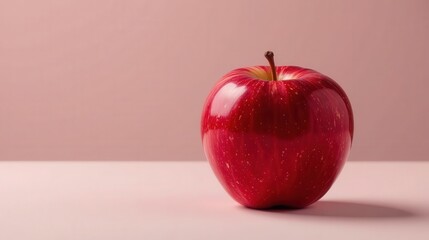 A Single Red Apple on a Pale Pink Surface, a Still Life Study of Simple Beauty and Natural Perfection