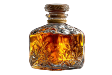 Decanter of Amber Nectar: A radiant glass decanter, elegantly crafted, holds a rich, amber liquid, exuding an aura of sophistication and timeless charm.