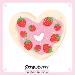 Fototapeta premium Coquette Aesthetic Heart Donut Illustration with Fresh Strawberries vector illustration