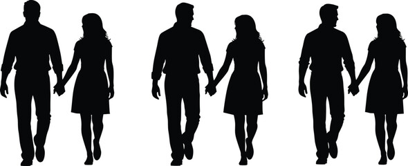 Three Silhouettes of Couples Holding Hands Walking Together illustration untitled