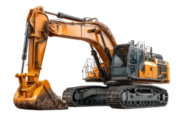 Construction Excavator: A powerful and robust orange excavator, poised for action. A symbol of progress and development in the construction industry.