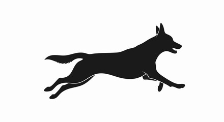 Obraz premium Silhouette of a running dog with its mouth open and tail up.