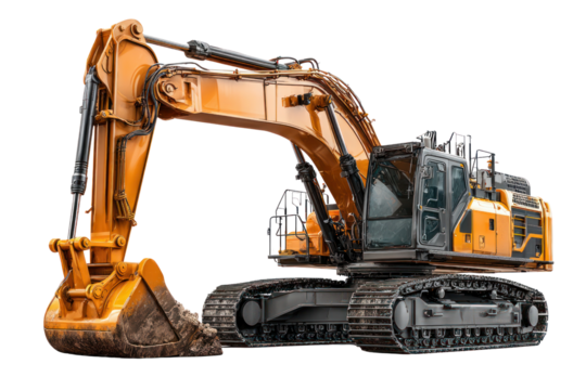 Construction Excavator: A powerful and robust orange excavator, poised for action. A symbol of progress and development in the construction industry.