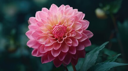 Fototapeta premium A beautiful pink flower with yellow centers. The flower is surrounded by green leaves. The flower is the main focus of the image