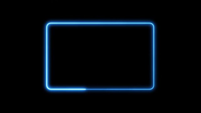 abstract blue neon glowing rectangle frame border on dark black background for futuristic technology and digital display element