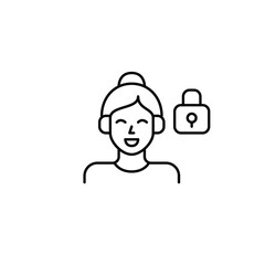 Woman in headphones and lock. Secure podcast and audio connection. Pixel perfect, editable stroke vector icon