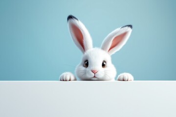 Bunny peeking over blank surface