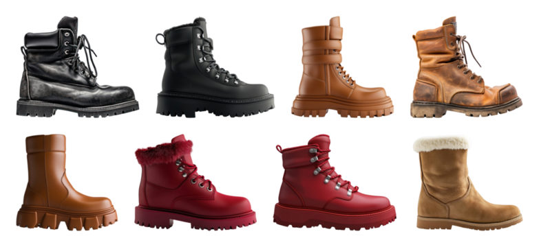 PNG Stylish boots for diverse occasions, element set on transparent background