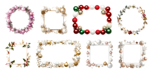 PNG Festive decorative holiday frames, element set on transparent background
