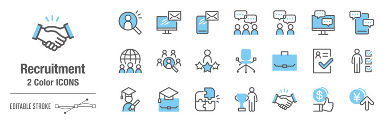 カジュアルな２色・アイコンセット｜求人、ビジネス、リクルート [線の編集可能]