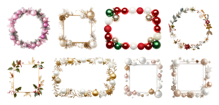 PNG Festive decorative holiday frames, element set on transparent background