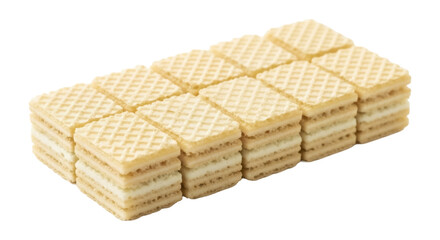 Crispy wafer biscuits isolated PNG on transparent background, sweet dessert snack with vanilla cream filling for confectionery and bakery use
