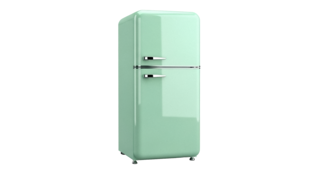Retro mint green refrigerator PNG isolated on transparent background, vintage style fridge for kitchen appliance and interior design