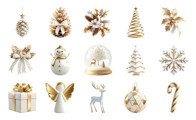 Fototapeta premium PNG Elegant festive holiday decorations, element set on transparent background