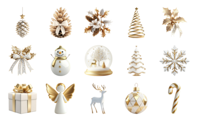 PNG Elegant festive holiday decorations, element set on transparent background
