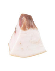 Close-up of a Raw Pork Fatback Slice on White Background Highlighting Texture and Layers