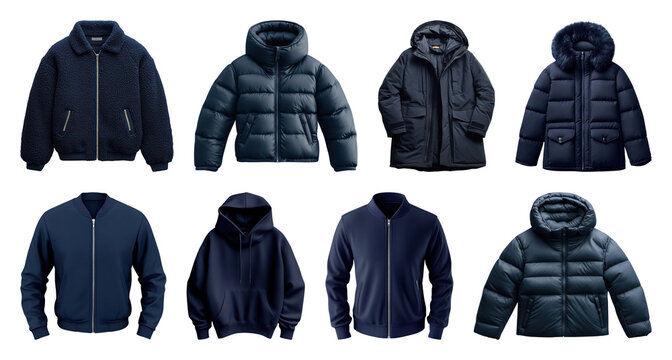 PNG Variety of stylish winter jackets, element set on transparent background