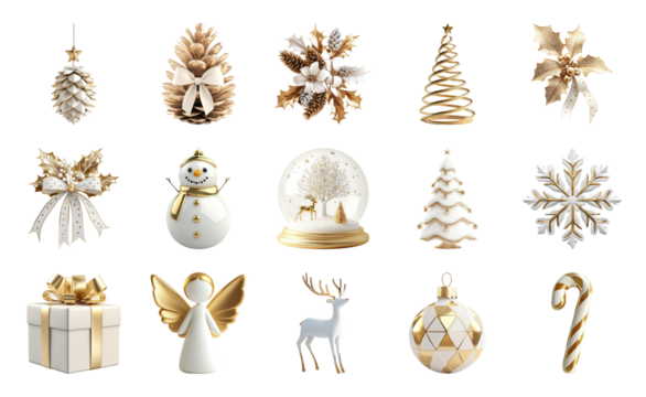 PNG Elegant festive holiday decorations, element set on transparent background