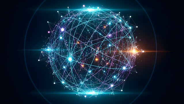 Explore dynamic global network connections in vibrant digital technology sphere